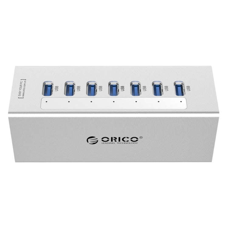 ORICO A3H7 Aluminum High Speed 7 Ports USB 3.0 HUB with 12V/2.5A Power Supply for Laptops(Silver)