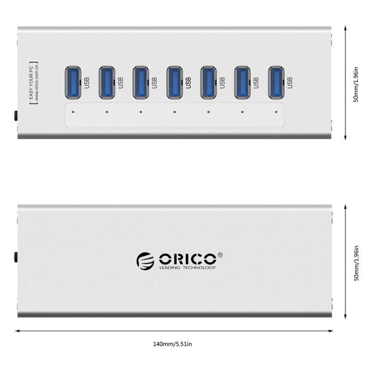 ORICO A3H7 Aluminum High Speed 7 Ports USB 3.0 HUB with 12V/2.5A Power Supply for Laptops(Silver)