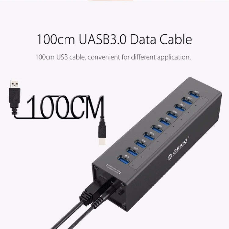 ORICO A3H10 Aluminum High Speed 10 Ports USB 3.0 HUB with Power Adapter for Laptops(Black)
