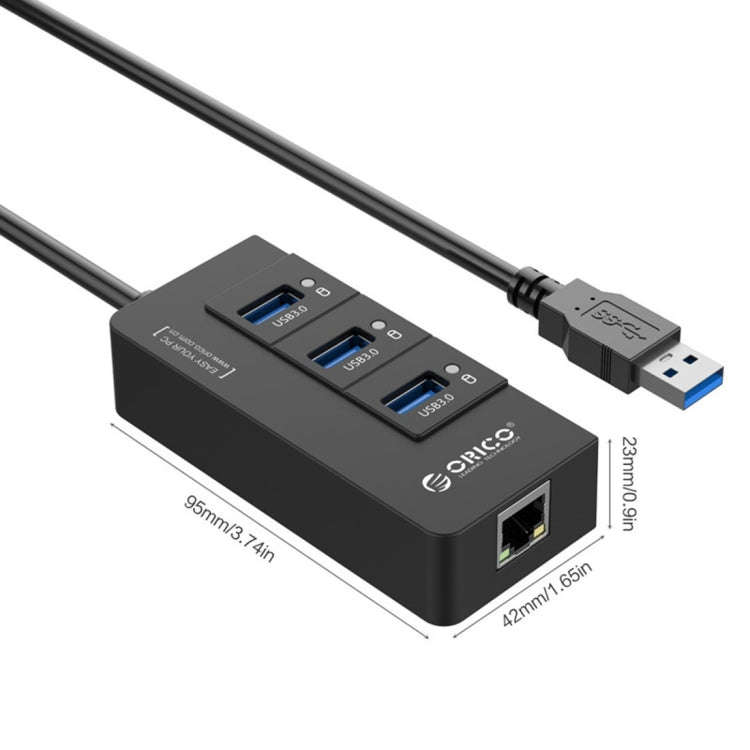 ORICO HR01-U3 ABS 3 Ports USB3.0 HUB Splitter with External RJ45 Gigabit Ethernet Network Card 5 ...