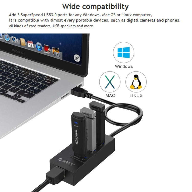 ORICO HR01-U3 ABS 3 Ports USB3.0 HUB Splitter with External RJ45 Gigabit Ethernet Network Card 5 ...