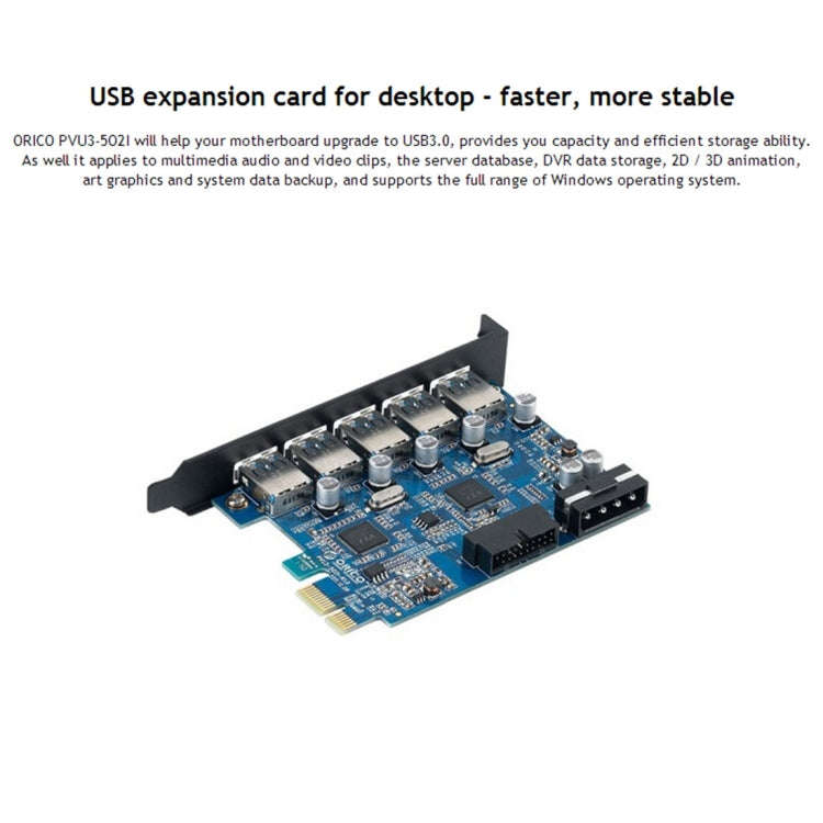 ORICO PVU3-5O2I USB3.0 * 5 + 20Pin Slot * 1 PCI Express Card for Desktop, 5Gbps Superspeed Data T...