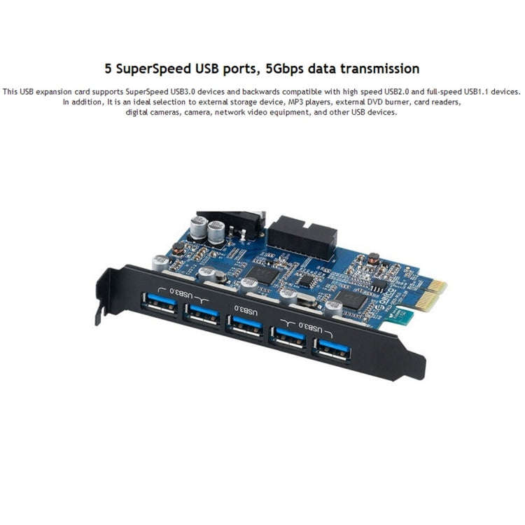 ORICO PVU3-5O2I USB3.0 * 5 + 20Pin Slot * 1 PCI Express Card for Desktop, 5Gbps Superspeed Data T...