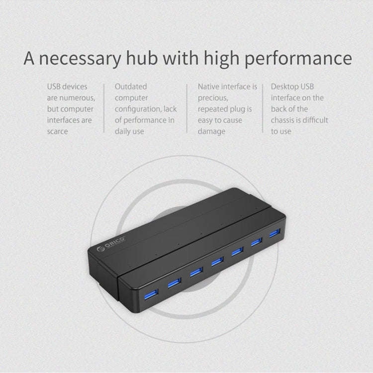 ORICO H7928-U3 ABS Material Desktop 7 Ports USB 3.0 HUB with 1m Cable(Black)