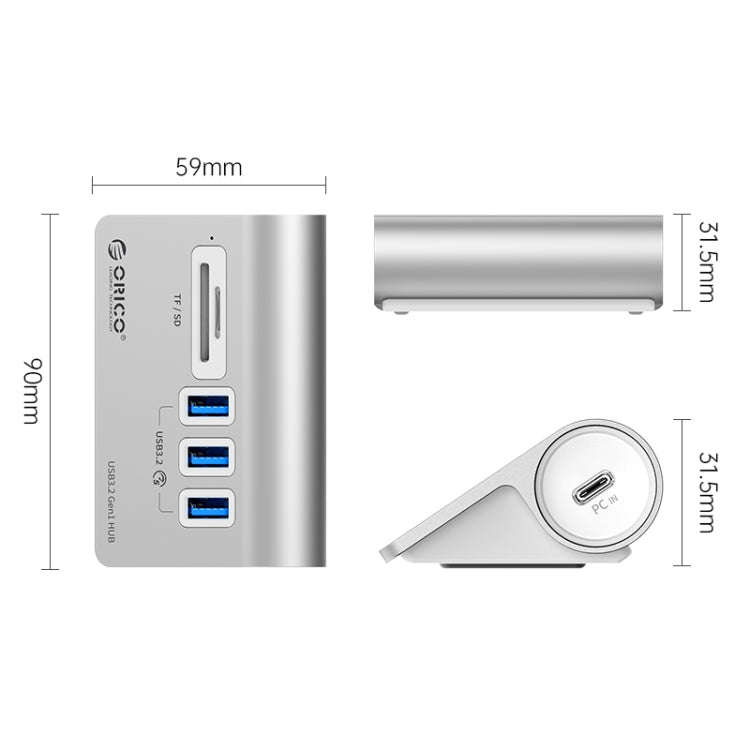 ORICO M3UT3 3-port USB 3.2 HUB with Card Reader (Silver)