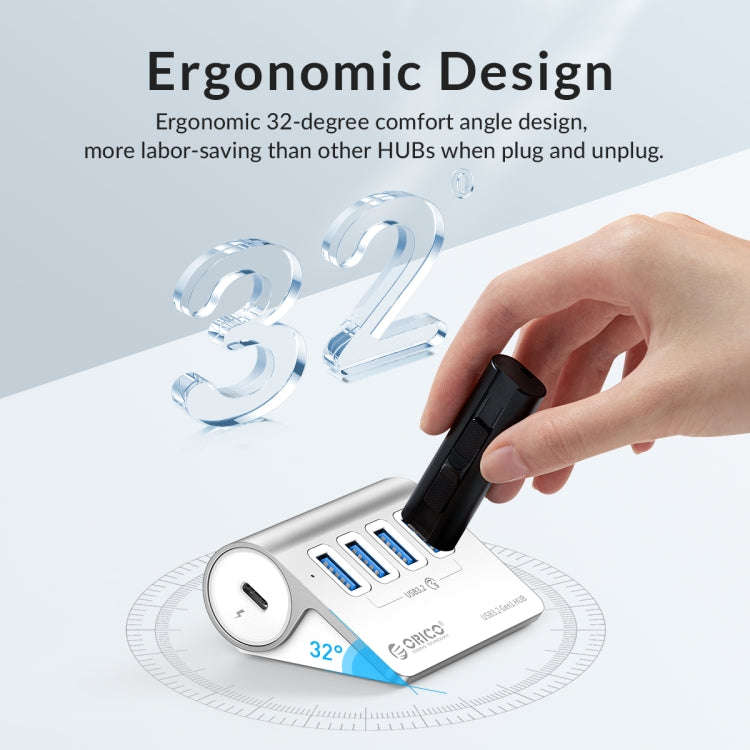 ORICO M3U4 Aluminum Alloy 4-Port USB 3.2 Gen1 5Gbps HUB (Silver)