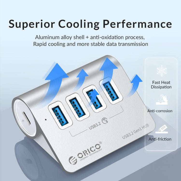 ORICO M3U4 Aluminum Alloy 4-Port USB 3.2 Gen1 5Gbps HUB (Silver)