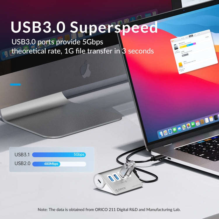 ORICO M3U4 Aluminum Alloy 4-Port USB 3.2 Gen1 5Gbps HUB (Silver)
