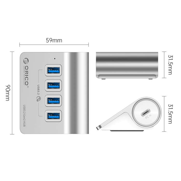 ORICO M3U4 Aluminum Alloy 4-Port USB 3.2 Gen1 10Gbps HUB (Silver)