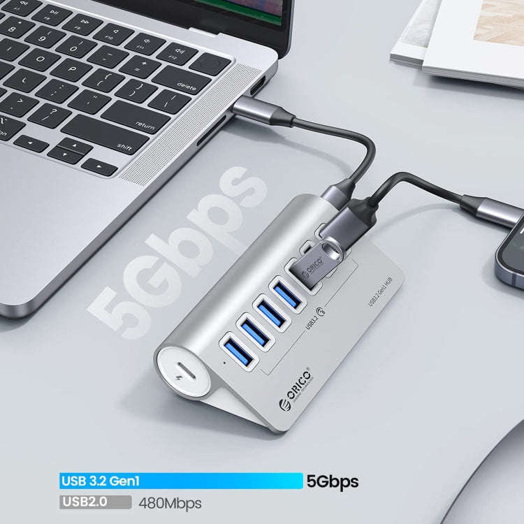 ORICO M3U7 Aluminum Alloy 7-Port USB 3.2 Gen1 5Gbps HUB with 0.5m Cable(Silver)