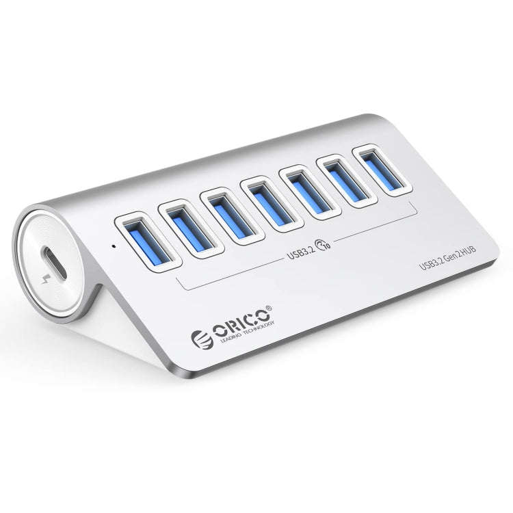 ORICO M3U7-G2 Aluminum Alloy 7-Port USB 3.2 Gen2 10Gbps HUB with 1m Cable (Silver)