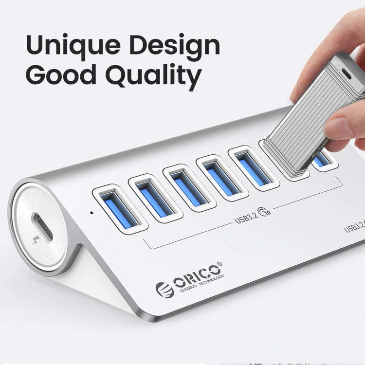 ORICO M3U7-G2 Aluminum Alloy 7-Port USB 3.2 Gen2 10Gbps HUB with 1m Cable (Silver)