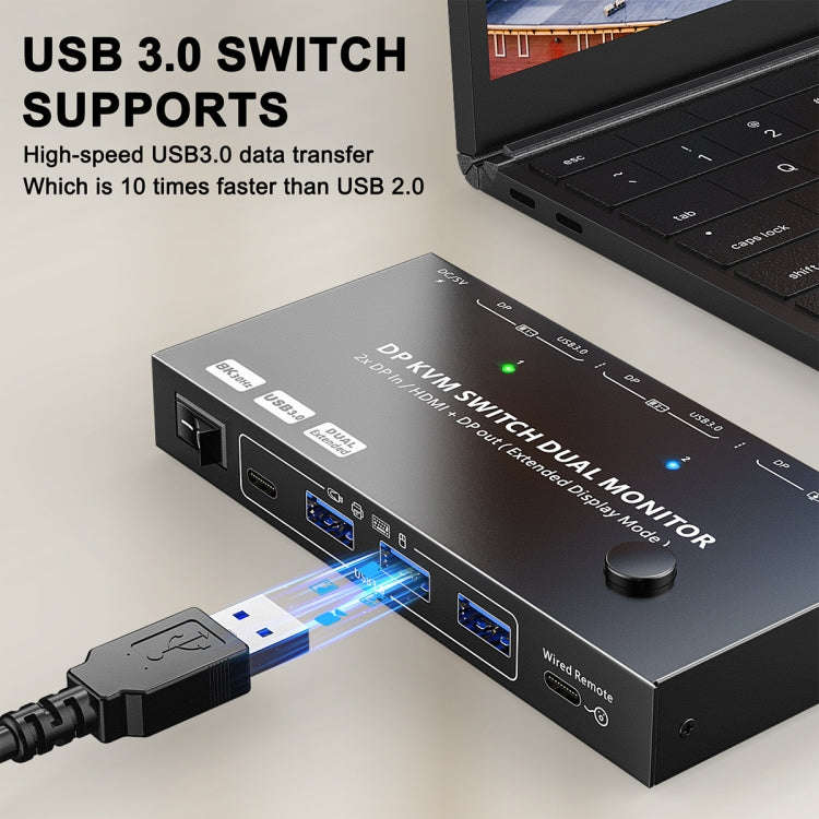 KC-KVM212DH 4K 60HZ USB3.0 DP Dual Display KVM Switcher with MST Dual Screen Extension Replication