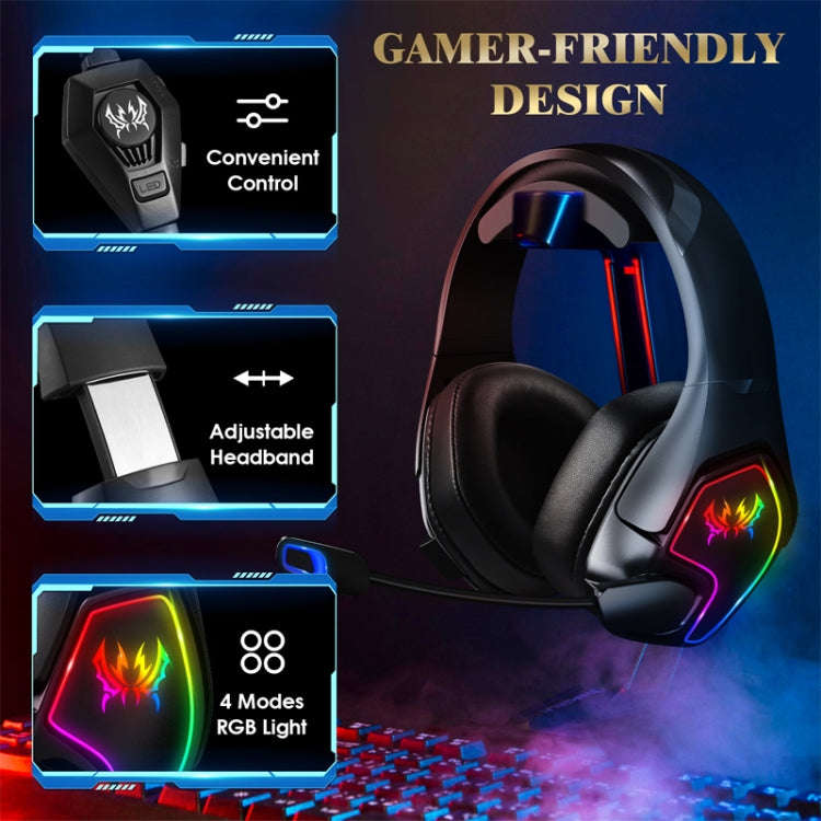 KOTION EACH G3000 3.5mm & USB Plug Stereo RGB Light Gaming Headset with Omni-directional Mic, Cab...