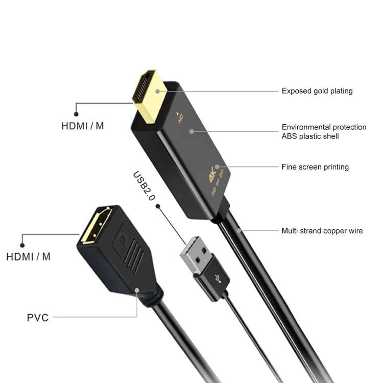 H146 HDMI Male + USB 2.0 Male to DisplayPort Female Adapter Cable, Length25cm