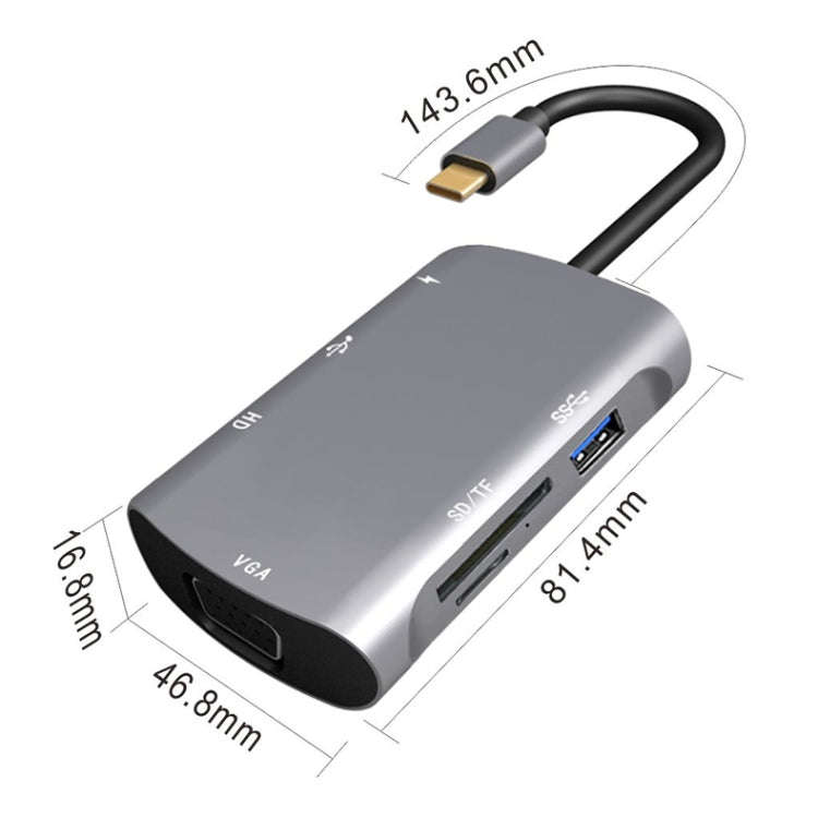 V217E 7 In 1 Type C / USB-C to PD + HDMI + VGA + USB3.0 + UB2.0 + SD / TF Multi-function Type-C /...