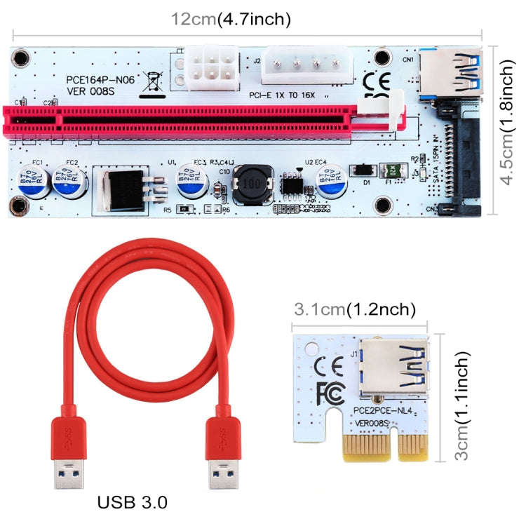 PCE164P-N06 VER008S USB 3.0 PCI-E Express 1x to 16x PCI-E Extender Riser Card Adapter 15 Pin SATA...