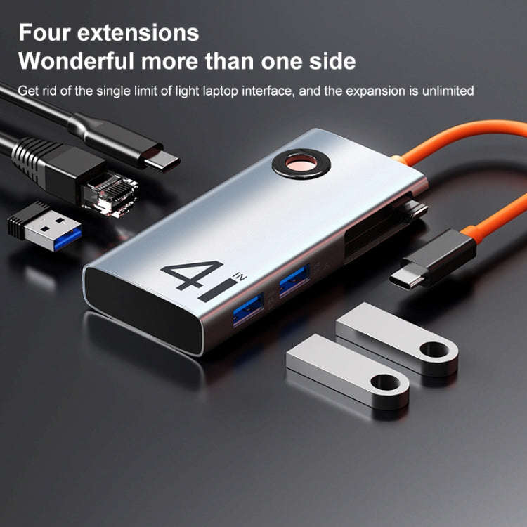 ROCK TR26 4 in 1 USB-C / Type-C to USB 3.0x3+RJ45 Portable Multifunctional HUB Docking Station