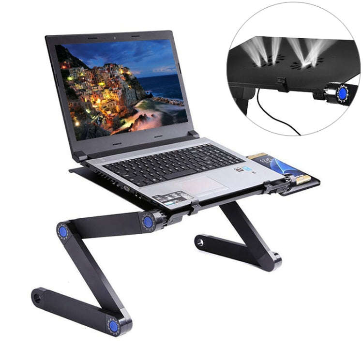 Portable 360 Degree Adjustable Foldable Aluminium Alloy Desk Stand with Double CPU Fans & Mouse P...