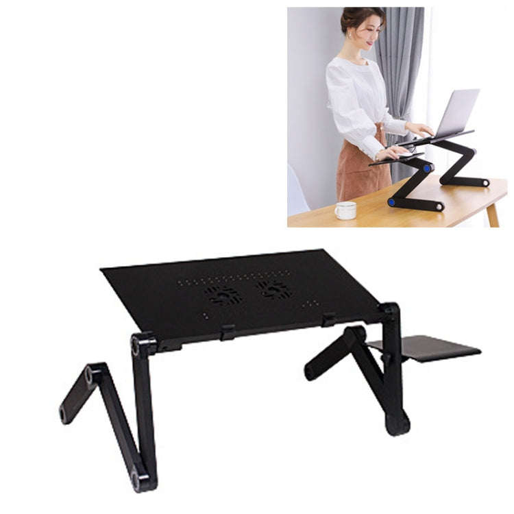 Portable 360 Degree Adjustable Foldable Aluminium Alloy Desk Stand with Double CPU Fans & Mouse P...