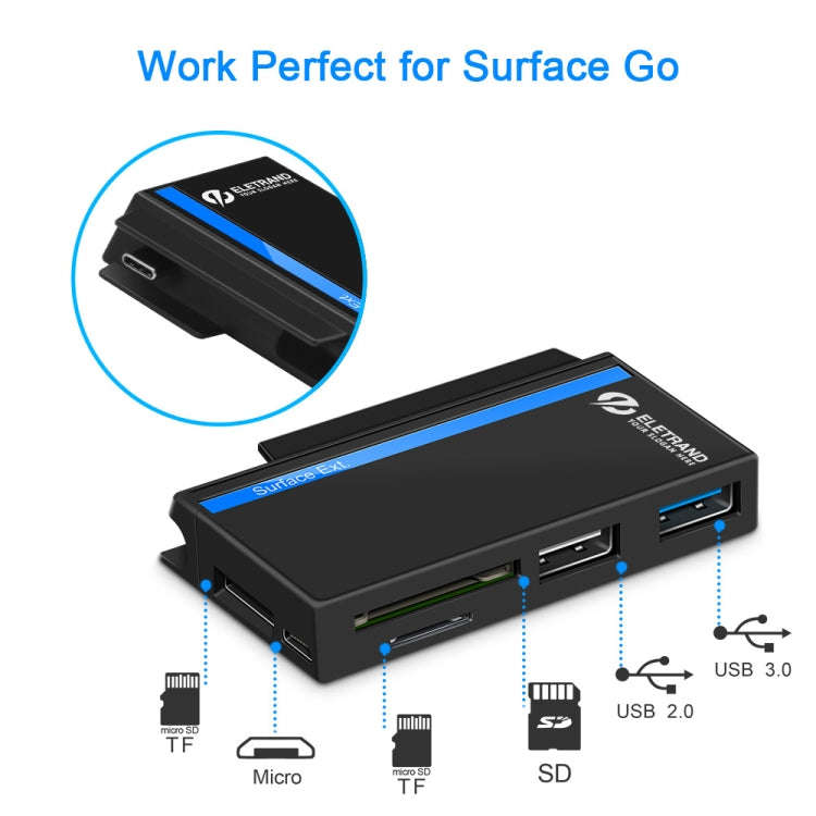 ROCKETEK RT-SGO727 USB 3.0 + USB 2.0 + Micro USB Interface Hub for Microsoft Surface Go, with 2 T...