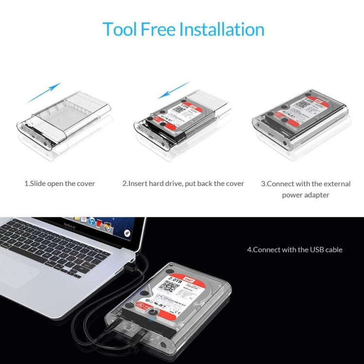 ORICO 3139C3 3.5 inch SATA HDD USB 3.1 Type-C External Hard Drive Enclosure Storage Case(Transpar...