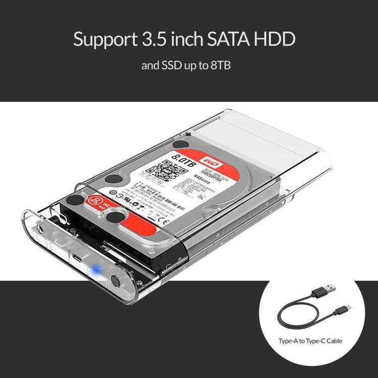 ORICO 3139C3 3.5 inch SATA HDD USB 3.1 Type-C External Hard Drive Enclosure Storage Case(Transpar...