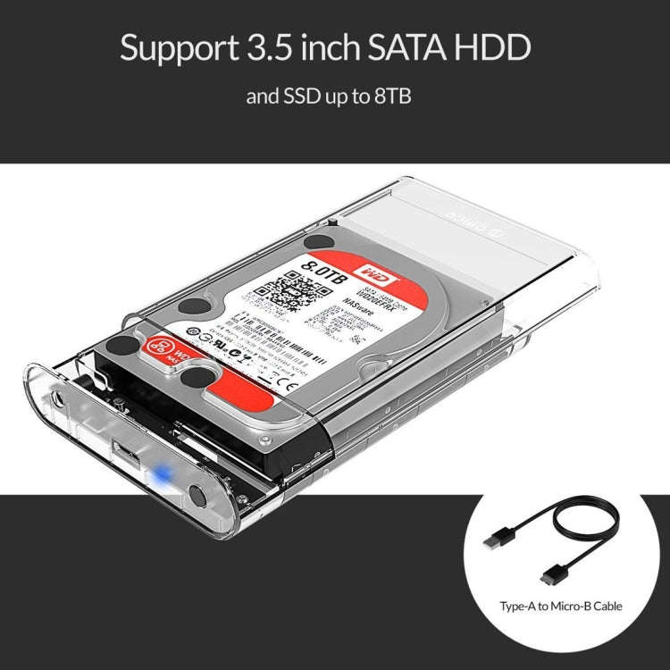 ORICO 3139U3 3.5 inch SATA HDD USB 3.0 Micro B External Hard Drive Enclosure Storage Case(Transpa...