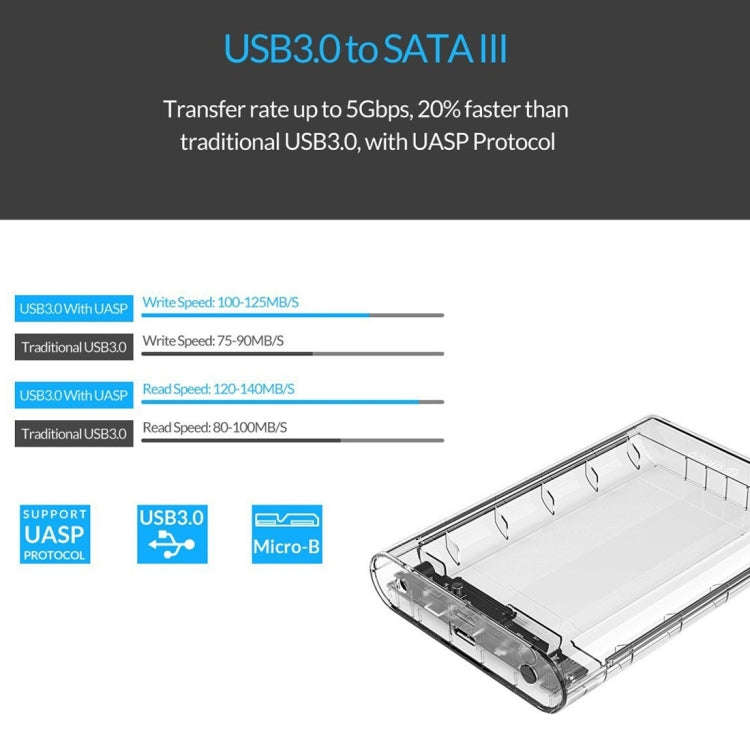 ORICO 3139U3 3.5 inch SATA HDD USB 3.0 Micro B External Hard Drive Enclosure Storage Case(Transpa...