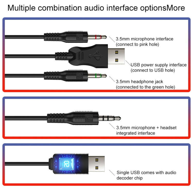 YINDIAO Q3 USB + Dual 3.5mm Wired E-sports Gaming Headset with Mic & RGB Light, Cable Length: 1.6...