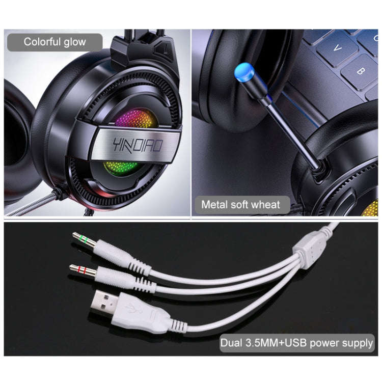 YINDIAO Q3 USB + Dual 3.5mm Wired E-sports Gaming Headset with Mic & RGB Light, Cable Length: 1.6...