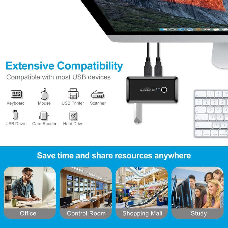 UK204V Drive-free USB 3.0 Switch Selector 2 USB Ports Sharing 4 USB Ports Switcher Adapter for Mo...