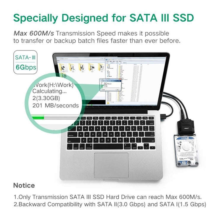 UGREEN USB 3.0 to SATA Adapter Cable Converter for 2.5 / 3.5 inch Hard Drive Disk HDD and SSD, Su...