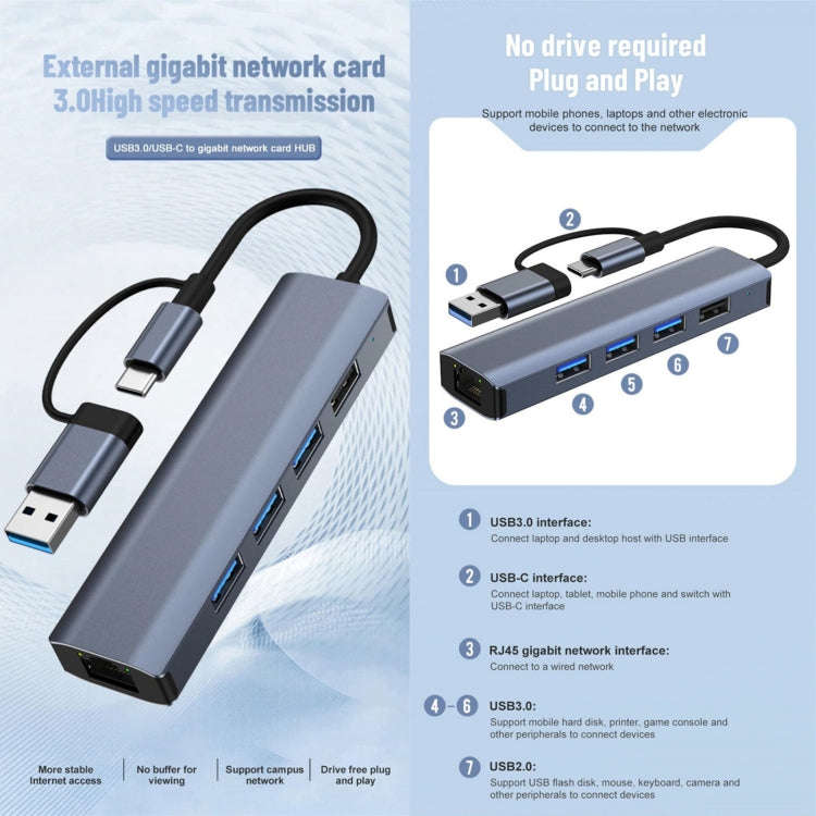 BYL-2208TU 5 in 2 USB + USB-C / Type-C to USB Multifunctional Docking Station HUB Adapter