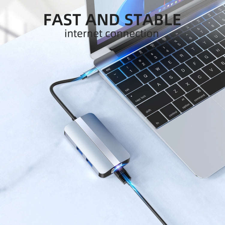 BYL-2203 6 in 1 USB-C / Type-C to USB Multifunctional Docking Station HUB Adapter
