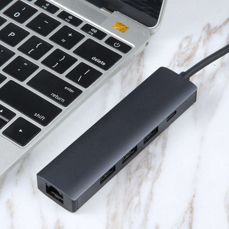 BYL-2302 5 in 1 USB-C / Type-C to USB Multifunctional Docking Station HUB Adapter with 1000M Netw...