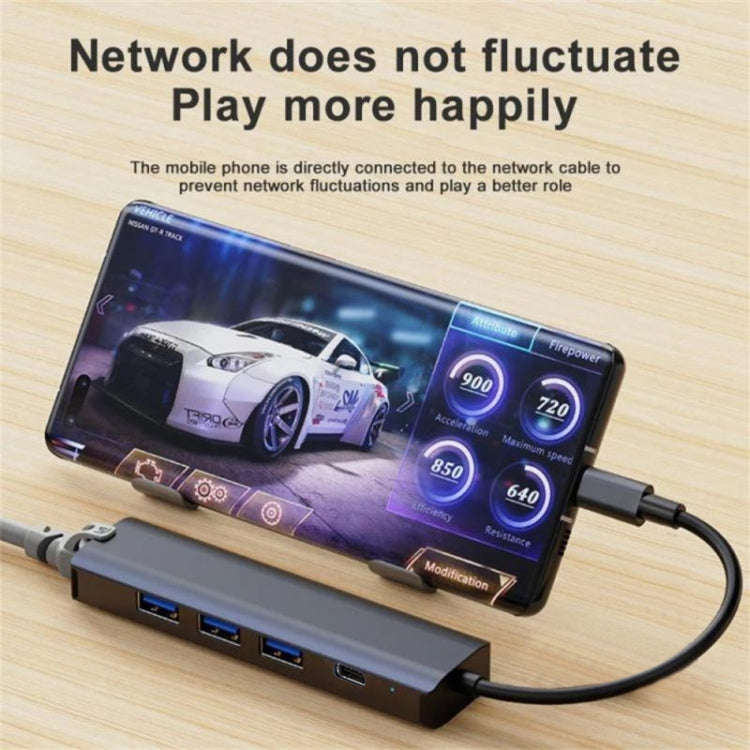 BYL-2302 5 in 1 USB-C / Type-C to USB Multifunctional Docking Station HUB Adapter with 1000M Netw...