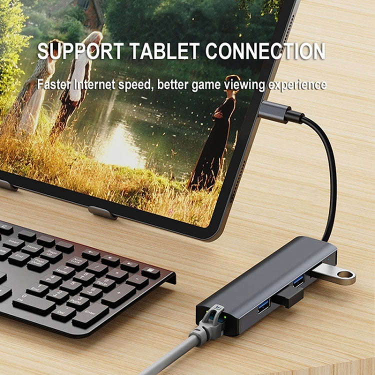 BYL-2302 5 in 1 USB-C / Type-C to USB Multifunctional Docking Station HUB Adapter with 1000M Netw...