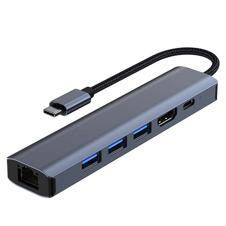 BYL-2210 6 in 1 USB-C / Type-C to USB Multifunctional Docking Station HUB Adapter with 1000M Netw...
