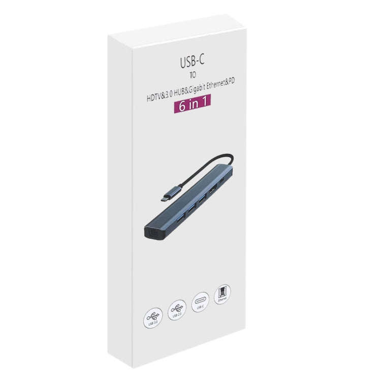 BYL-2210 6 in 1 USB-C / Type-C to USB Multifunctional Docking Station HUB Adapter with 1000M Netw...
