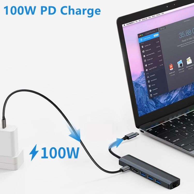 BYL-2210 6 in 1 USB-C / Type-C to USB Multifunctional Docking Station HUB Adapter with 1000M Netw...
