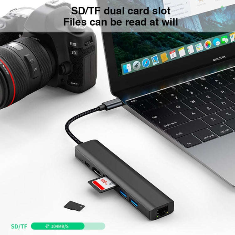 BYL-2303 7 in 1 USB-C / Type-C to USB Multifunctional Docking Station HUB Adapter