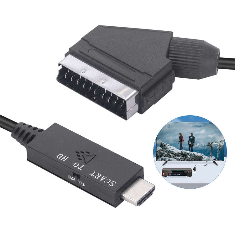 Scart To HDMI-Compatible Converter Video Audio Adapter Cable (Black)