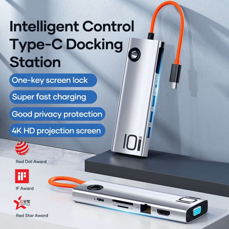 ROCK TR30 Type-C To HDMI VGA Audio USB 3.0 SDTF LAN Multi Splitter Adapter 10 in 1 PD Docking Sta...