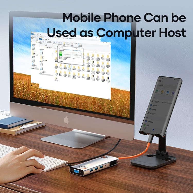 ROCK TR30 Type-C To HDMI VGA Audio USB 3.0 SDTF LAN Multi Splitter Adapter 10 in 1 PD Docking Sta...