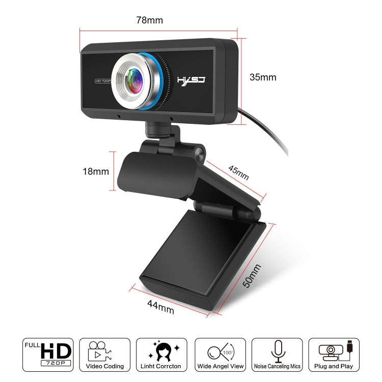 HXSJ S90 30fps 1 Megapixel 720P HD Webcam for Desktop / Laptop / Android TV, with 8m Sound Absorb...