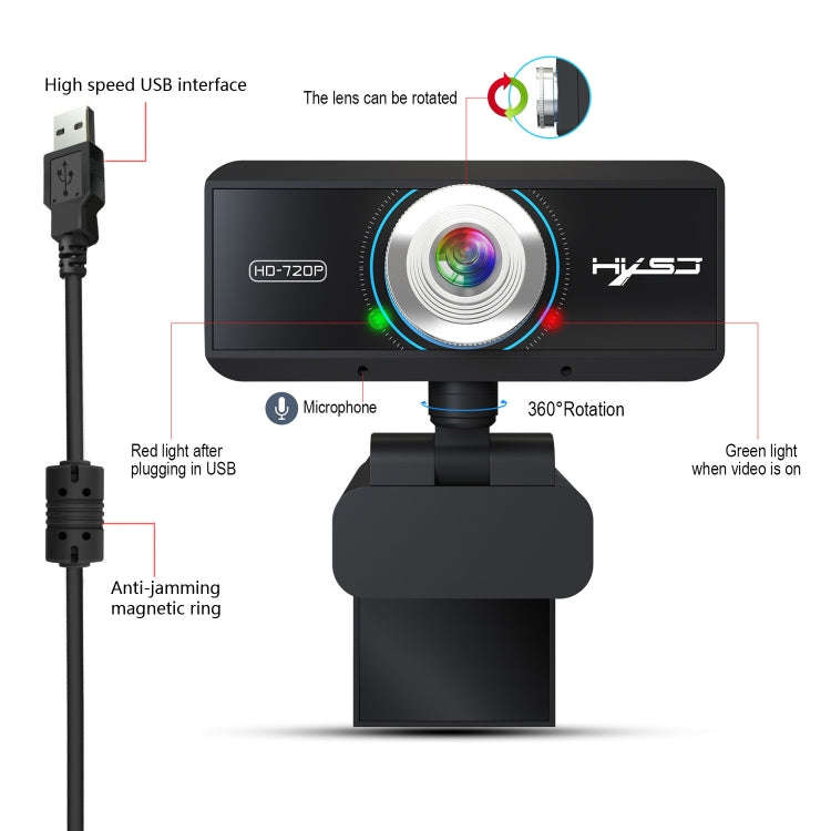 HXSJ S90 30fps 1 Megapixel 720P HD Webcam for Desktop / Laptop / Android TV, with 8m Sound Absorb...