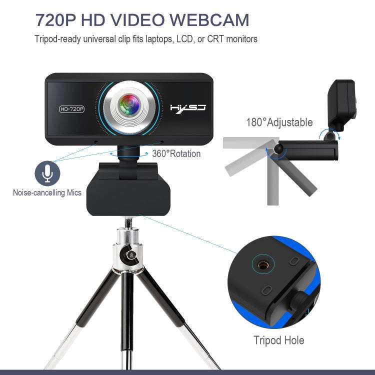 HXSJ S90 30fps 1 Megapixel 720P HD Webcam for Desktop / Laptop / Android TV, with 8m Sound Absorb...