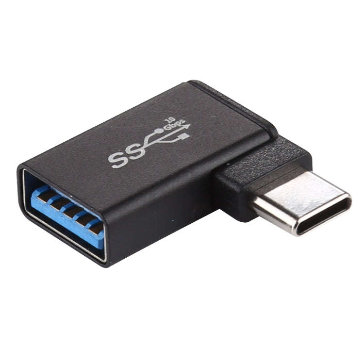 Type-C / USB-C Male to USB 3.2 Female 90 Degree Elbow Head Aluminium Alloy Adapter (Black)