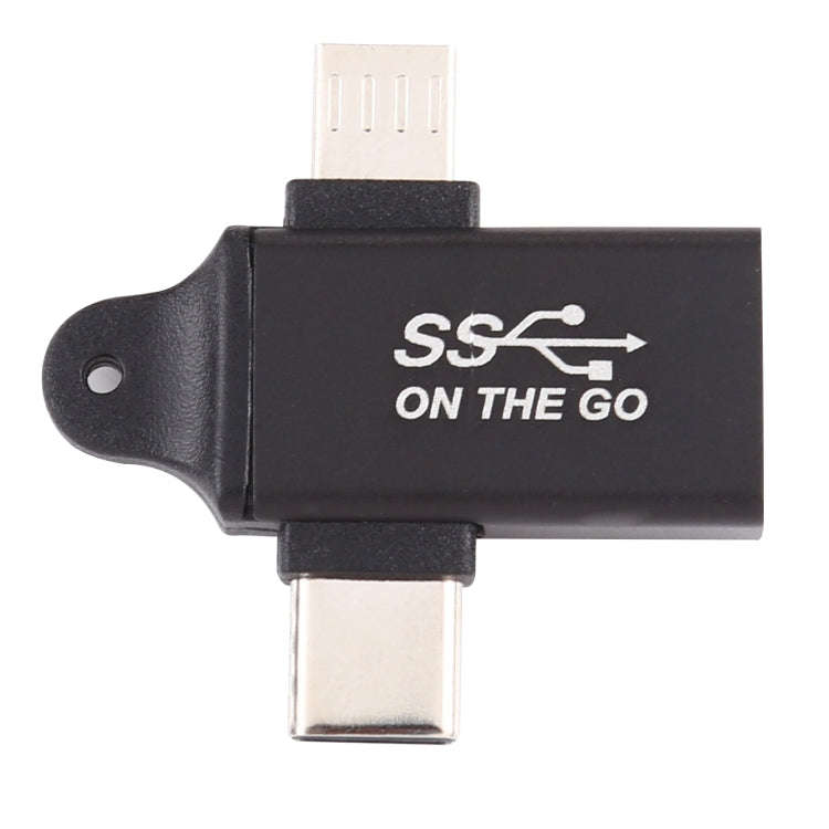 USB 3.0 Female to Type-C / USB-C Male + Micro Male Aluminium Alloy Adapter (Black)